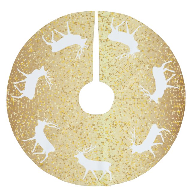 Jupon De Sapin En Polyester Brossé Gold Sparkel Winter Deer Christmas (Devant)