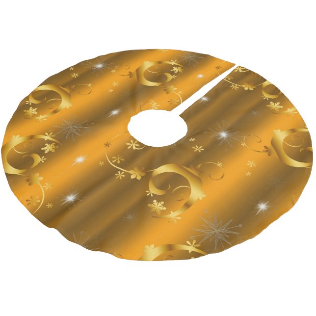 Jupon De Sapin En Polyester Brossé Gold Stars et Swirls Lux Christmas (Angle)