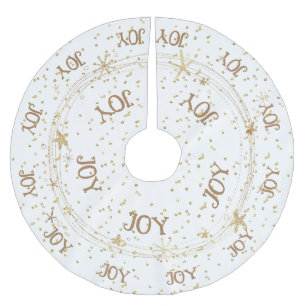 Jupon De Sapin En Polyester Brossé Gold Stars, JOY, Noël,