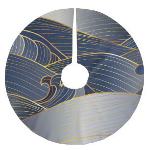 Jupon De Sapin En Polyester Brossé Gold Wave Lines, Vintage Abstrait.