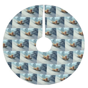 Jupon De Sapin En Polyester Brossé Golden Retriers Noël neige hiver