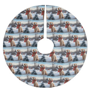 Jupon De Sapin En Polyester Brossé Golden Retriever Dog in Snow Christmas