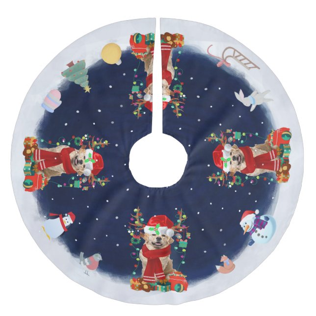 Jupon De Sapin En Polyester Brossé Golden Retriever Dog Laisser neiger (Devant)