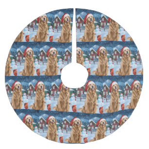Jupon De Sapin En Polyester Brossé Golden Retriever Winter Wonderland Noël Joie