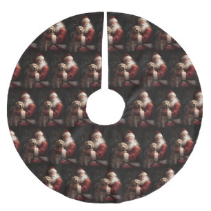 Jupon De Sapin En Polyester Brossé Golden Retriever with Santa Clause Christmas
