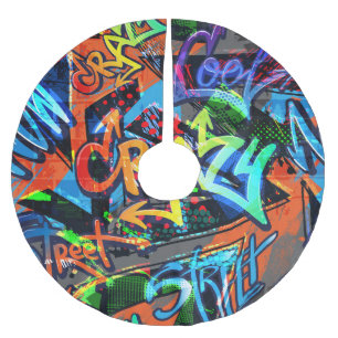 Jupon De Sapin En Polyester Brossé Graffiti lumineux, design graphique urbain.