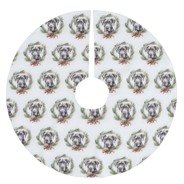 Jupon De Sapin En Polyester Brossé Grand Dane Noël Wreath Festive Pup (Devant)
