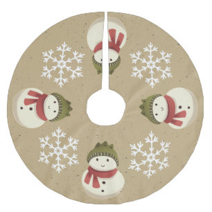 Jupon De Sapin En Polyester Brossé Graphique Rustique Snowman Snowflake Grey