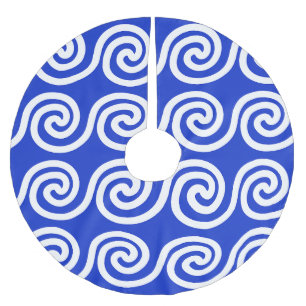 Jupon De Sapin En Polyester Brossé Grec Meander Key Waves Motif Bleu