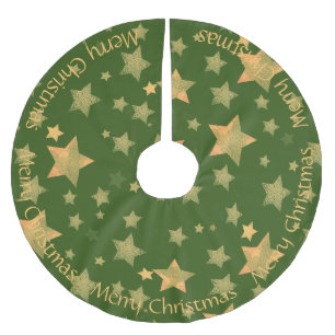 Jupon De Sapin En Polyester Brossé Green Gold Stars Élégant Vintage Joyeux Noël