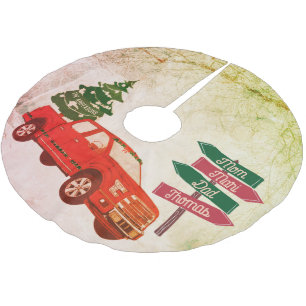 Jupon De Sapin En Polyester Brossé Green Red Truck Nom de famille Vintage Chic Noël