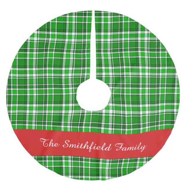 Jupon De Sapin En Polyester Brossé Green White Plaid Nom de famille personnalisé 2 (Devant)