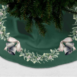 Jupon De Sapin En Polyester Brossé Gui et clochettes argentées vertes