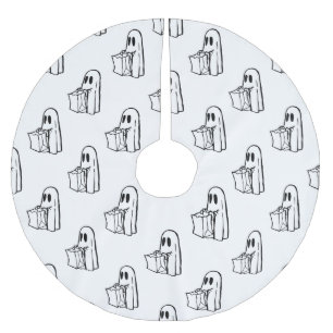 Jupon De Sapin En Polyester Brossé Halloween, Blancs Fantômes, Tricoter Ou Traiter, B