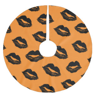 Jupon De Sapin En Polyester Brossé Halloween Lips Motif Orange Noir
