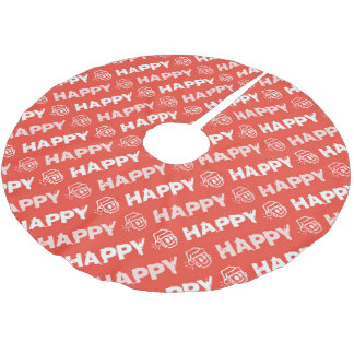 Jupon De Sapin En Polyester Brossé HAPPY Christmas Tree Skirt