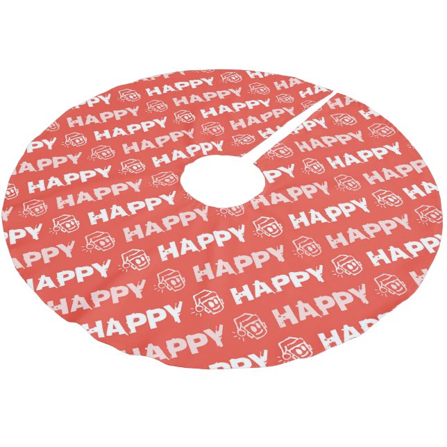 Jupon De Sapin En Polyester Brossé HAPPY Christmas Tree Skirt (Angle)