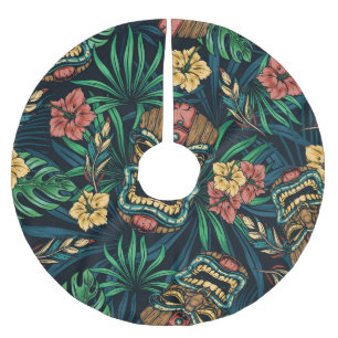Jupon De Sapin En Polyester Brossé Hawaï Tiki Masque Motif tropical