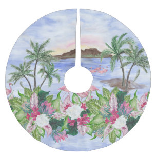 Jupon De Sapin En Polyester Brossé Hawaiian Bliss : Motif d'aquarelle tropicale