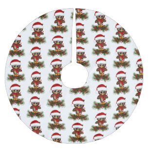Jupon De Sapin En Polyester Brossé Hibou mignon de Noël sur la jupe d'arbre de