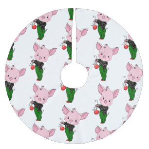 Jupon De Sapin En Polyester Brossé hipster cochon de noël
