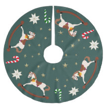 Holiday rocking horses Dark Green Tree Skirt