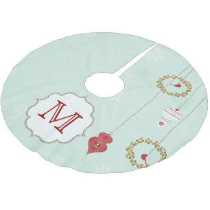 Jupon De Sapin En Polyester Brossé Holly Bales Cardinal Monogram Première jupe d'arbr