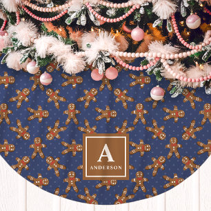 Jupon De Sapin En Polyester Brossé Homme en pain d'épices bleu marine Monogramme Noël