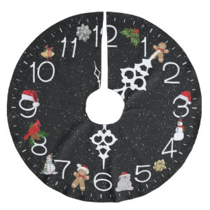 Jupon De Sapin En Polyester Brossé Horloge avec éléments de Noël