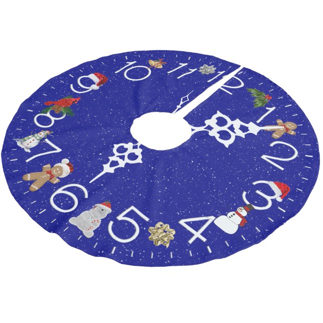 Jupon De Sapin En Polyester Brossé Horloge de Noël avec flocons de neige (Angle)