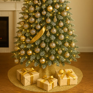 Jupon De Sapin En Polyester Brossé Housse de sapin de Noël pailletée or élégante