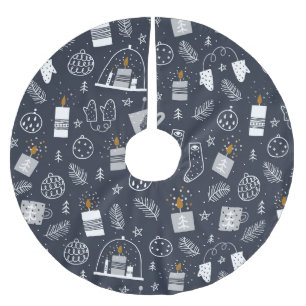 Jupon De Sapin En Polyester Brossé Hygee bleu foncé blanc chandelles douillettes mita