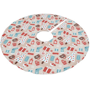 Jupon De Sapin En Polyester Brossé Hygge Motif de vacances en Rouge et Bleu