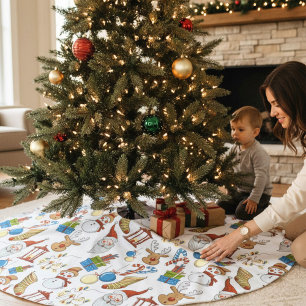 Jupon De Sapin En Polyester Brossé Icônes de dessin à thème de Noël   Vacances