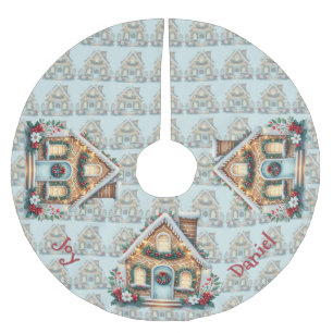 Jupon De Sapin En Polyester Brossé Illustration de maison en pain d'épice cosy pour l