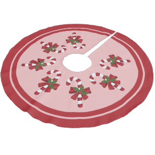 Jupon De Sapin En Polyester Brossé Illustrations de canne de Noël rouge et blanche en