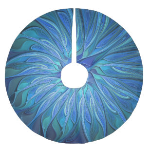 Jupon De Sapin En Polyester Brossé Imaginaire Fleur Bleue Motif, Art Fractal Abstrait