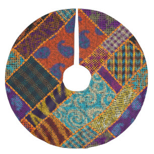 Jupon De Sapin En Polyester Brossé Imitation patchwork indienne, toile vintage.