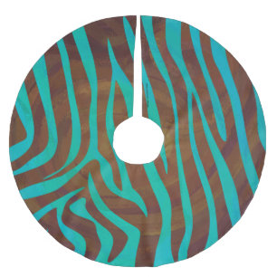 Jupon De Sapin En Polyester Brossé Impression Brown et Turquoise Zebra