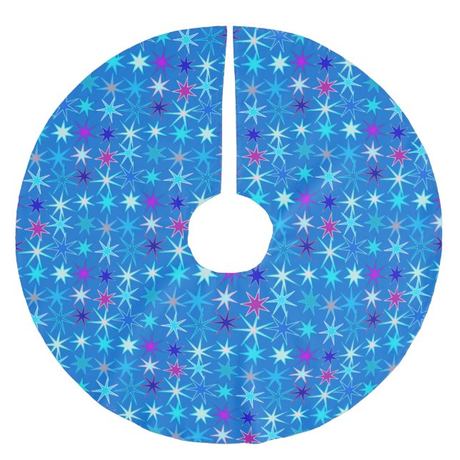 Jupon De Sapin En Polyester Brossé Impression Starburst moderne, Bleu Cérulean Profon (Devant)