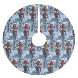 Jupon De Sapin En Polyester Brossé Irlandais Red Setter Chien chevauchant la moto Noë