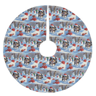 Jupon De Sapin En Polyester Brossé Japanese Chin courant dans la neige avec un chapea