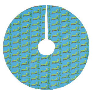 Jupon De Sapin En Polyester Brossé Joli dessin animé de chenille verte mignonne