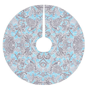 Jupon De Sapin En Polyester Brossé Joli floral classique gris bleu