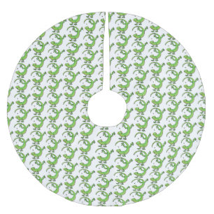 Jupon De Sapin En Polyester Brossé Joli gecko vert salutations avec dessin animé