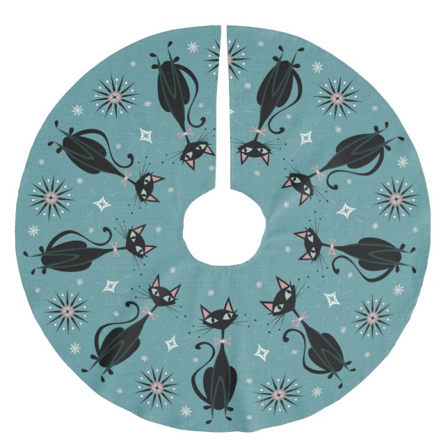 Jupon De Sapin En Polyester Brossé Joli Kitty rétro sur Cadet Blue (Devant)