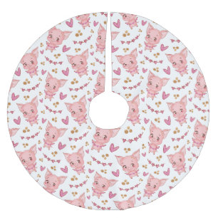 Jupon De Sapin En Polyester Brossé Joli Motif De Cochon Avec Coeurs