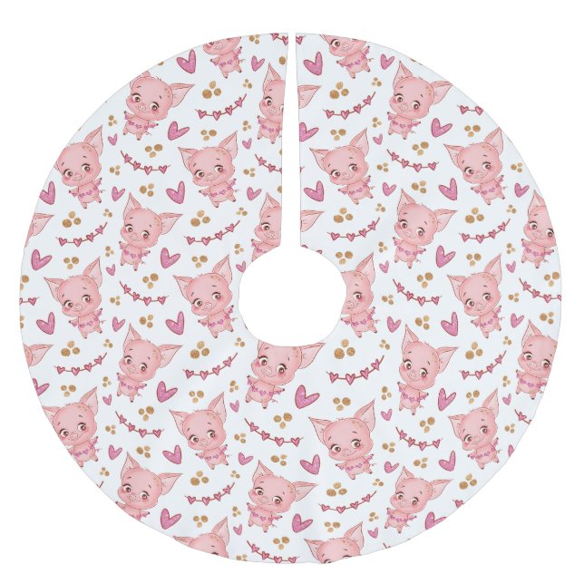 Jupon De Sapin En Polyester Brossé Joli Motif De Cochon Avec Coeurs (Devant)