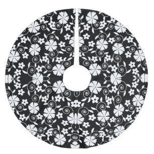 Jupon De Sapin En Polyester Brossé Joli motif de fleurs noires et blanches