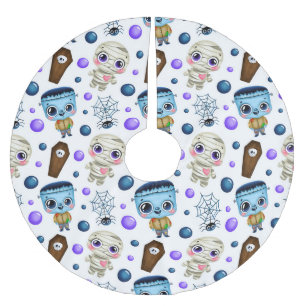 Jupon De Sapin En Polyester Brossé Joli Motif de monstres d'Halloween